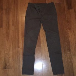Dark Brown Skinny Chinos — ASOS; Button-Fly